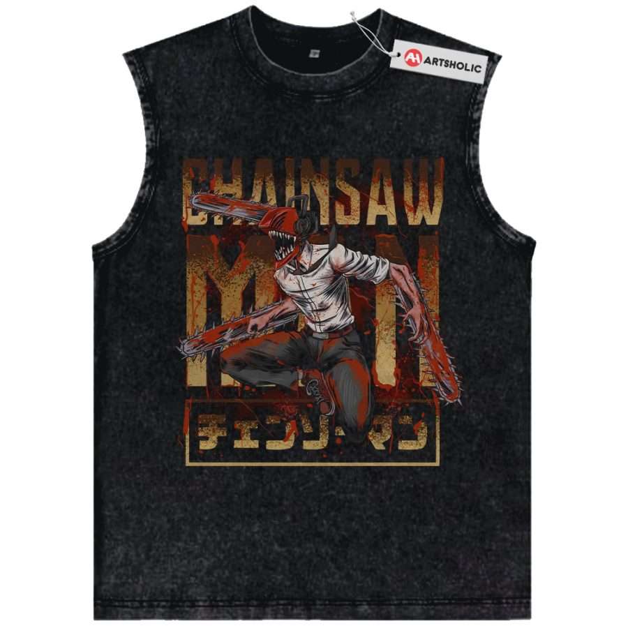 Alternative view of Denji - Chainsaw Devil Tank Top, Chainsaw Man Tank Top, Anime Tank Top, Vintage Tank Top
