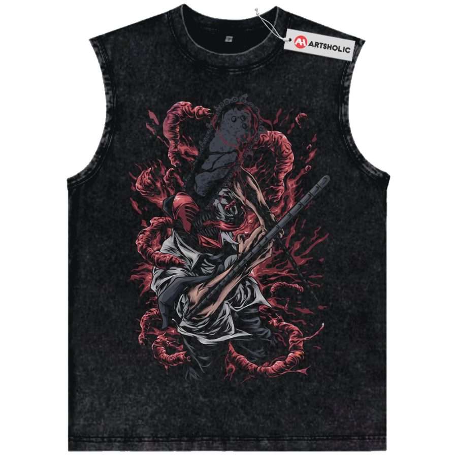 Alternative view of Denji - Chainsaw Devil Tank Top, Chainsaw Man Tank Top, Anime Tank Top, Vintage Tank Top