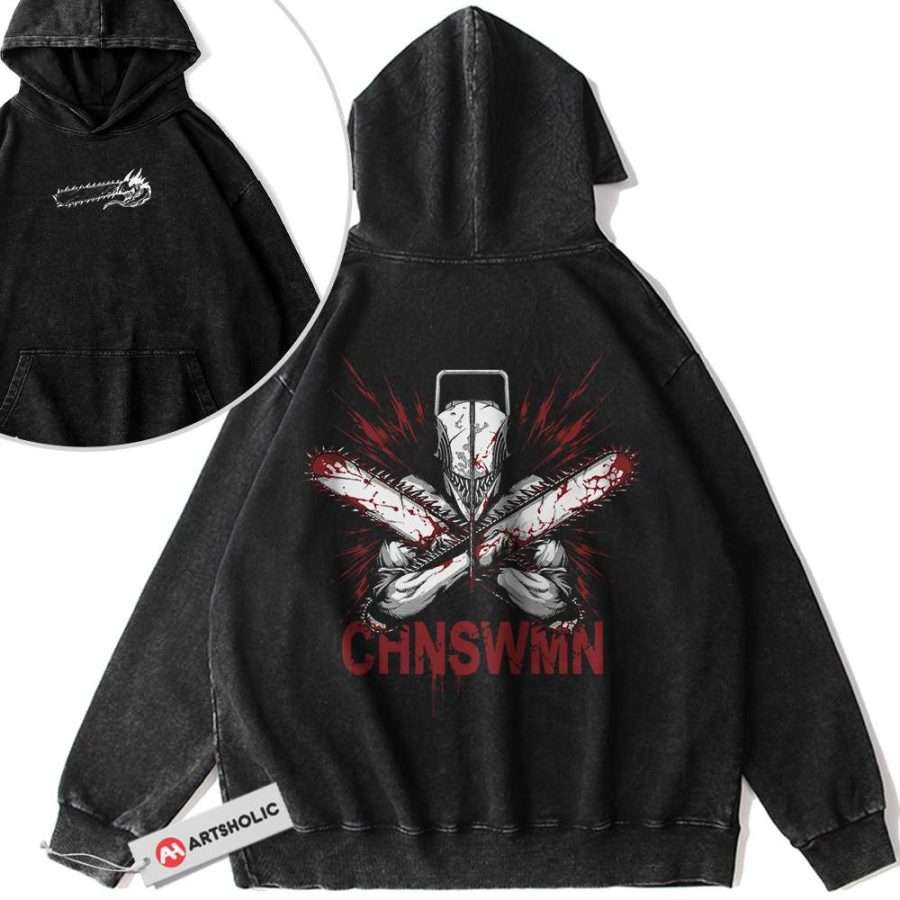 Alternative view of Denji Hoodie, Chainsaw Man Hoodie, Anime Hoodie, Vintage Hoodie 2-Sided