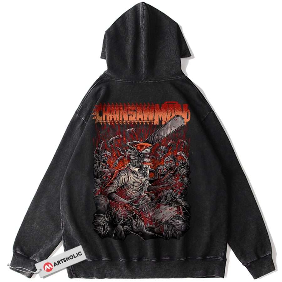 Alternative view of Denji Hoodie, Chainsaw Man Hoodie, Anime Hoodie, Vintage Hoodie
