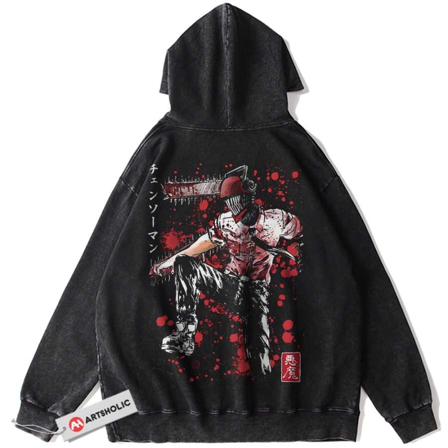 Alternative view of Denji Hoodie, Chainsaw Man Hoodie, Anime Hoodie, Vintage Hoodie