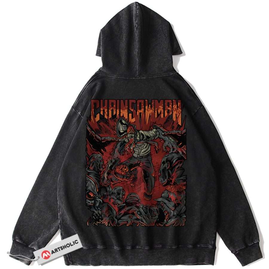 Alternative view of Denji Hoodie, Chainsaw Man Hoodie, Anime Hoodie, Vintage Hoodie