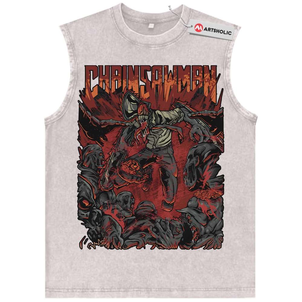 Alternative view of Denji Tank Top, Chainsaw Man Tank Top, Anime Tank Top, Vintage Tank Top