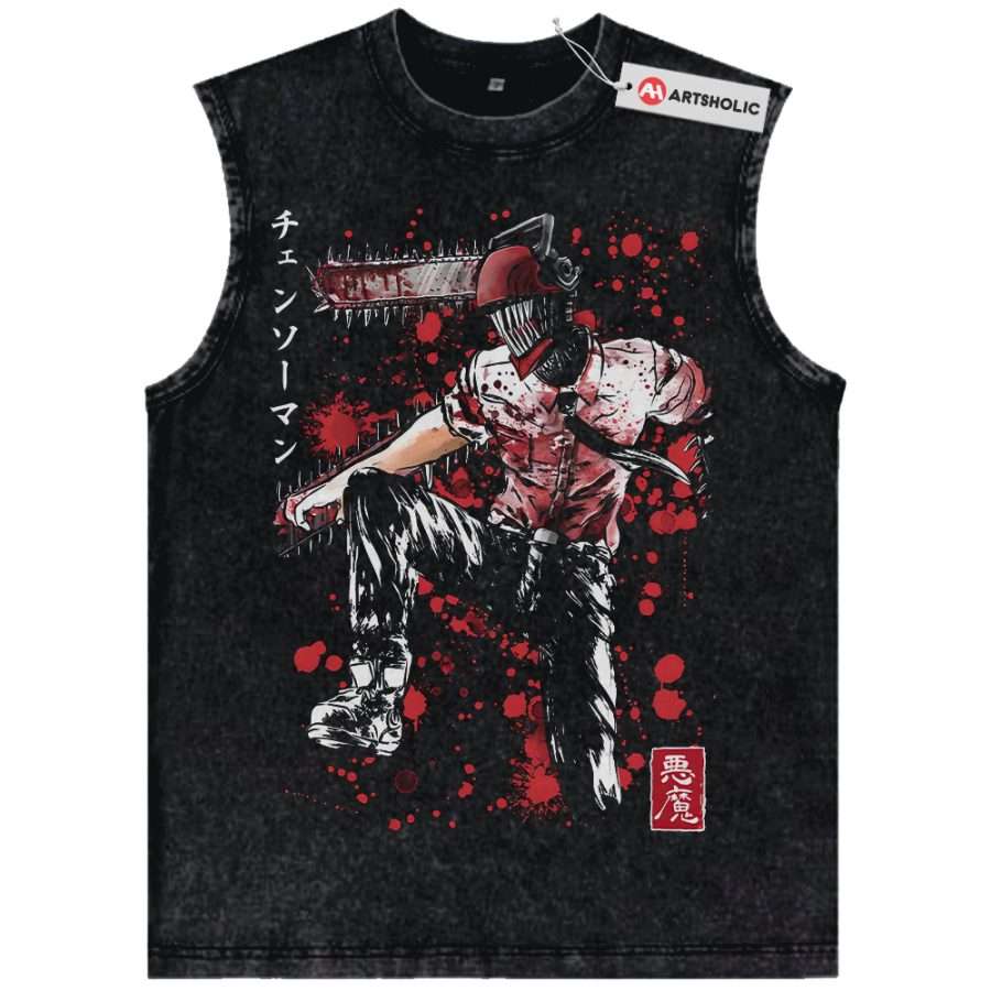 Alternative view of Denji Tank Top, Chainsaw Man Tank Top, Anime Tank Top, Vintage Tank Top