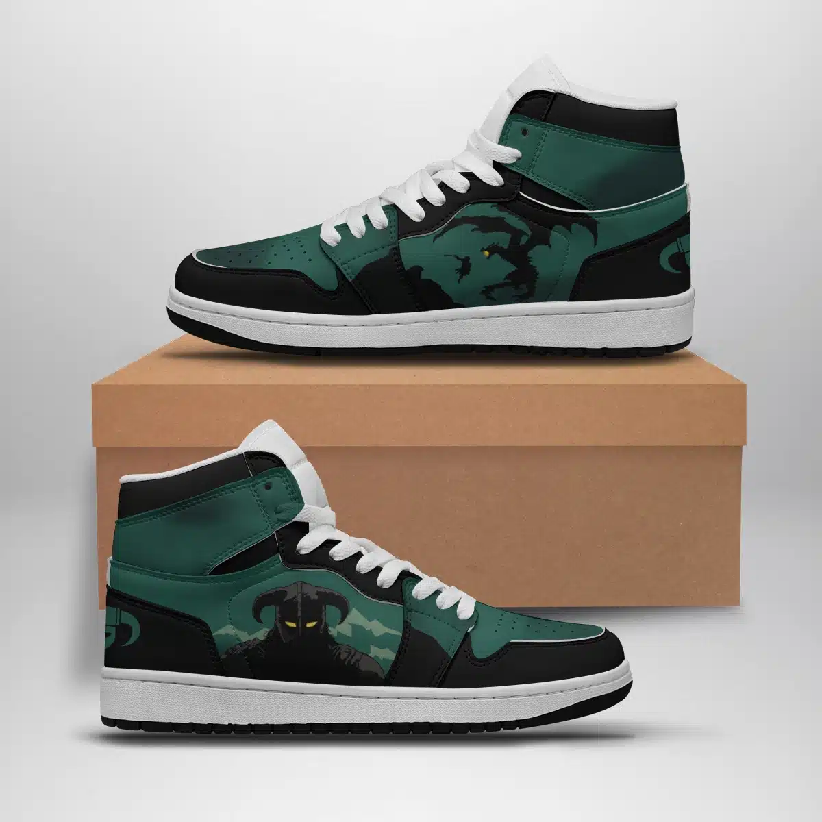 Dovahkiin Skyrim Shonen Custom Sneaker Mid 1 Basketball Shoes for Gamers and Fans - Otaku Hall