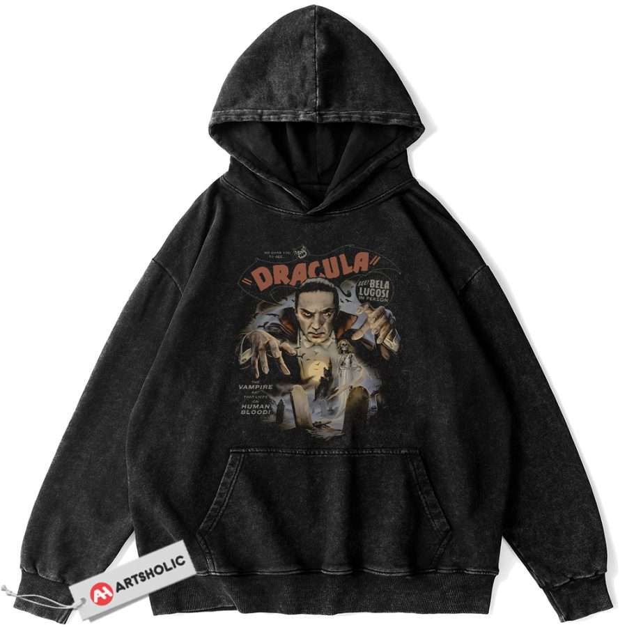 Alternative view of Dracula Hoodie, Halloween Hoodie, Horror Hoodie, Vintage Hoodie