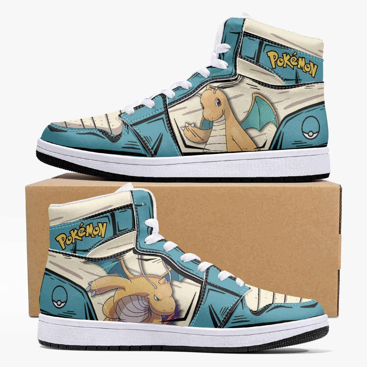 Alternative view of Dragonite Pokemon Custom Sneaker Mid 1 Basketball Shoes - Otaku Hall