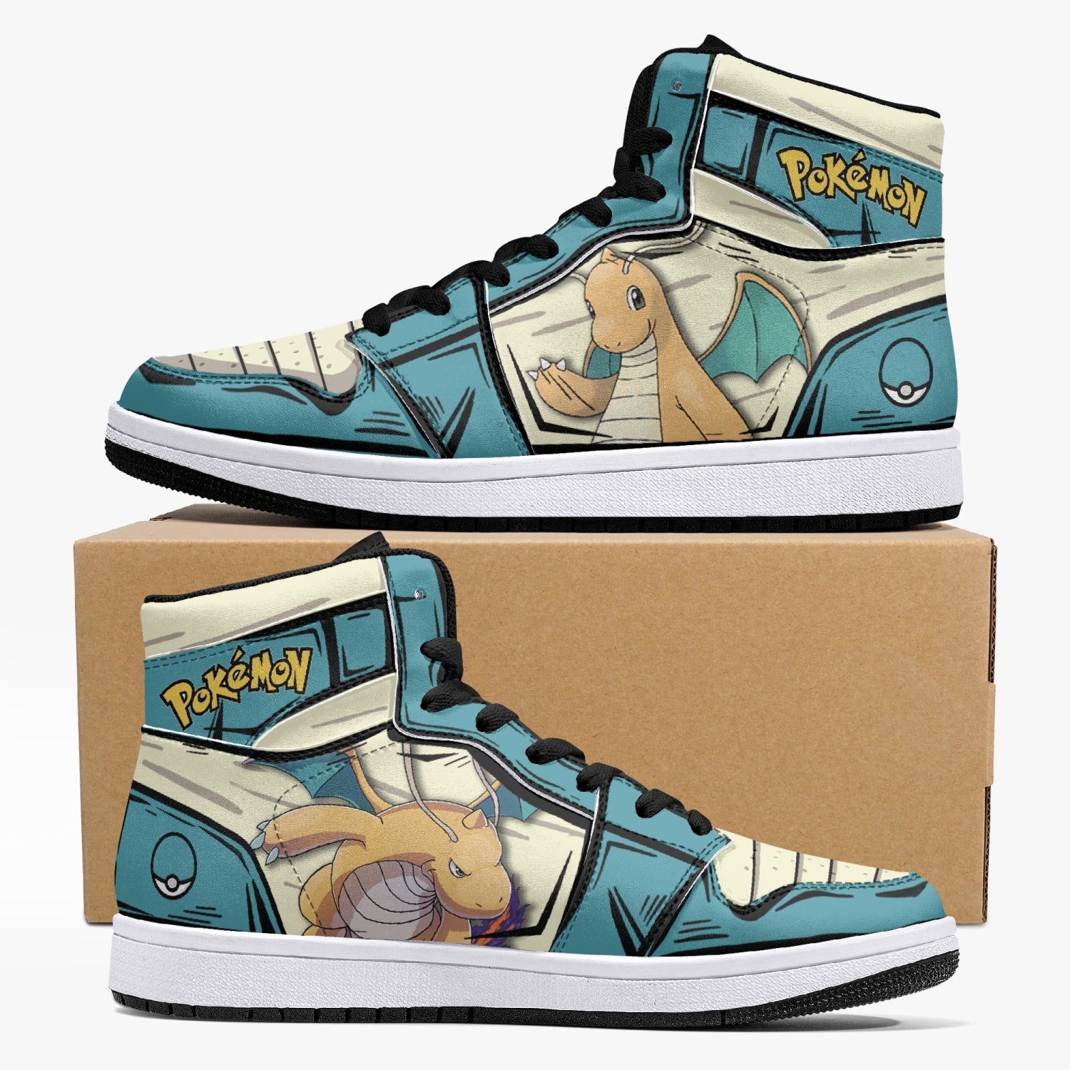 Dragonite Pokemon Custom Sneaker Mid 1 Basketball Shoes - Otaku Hall