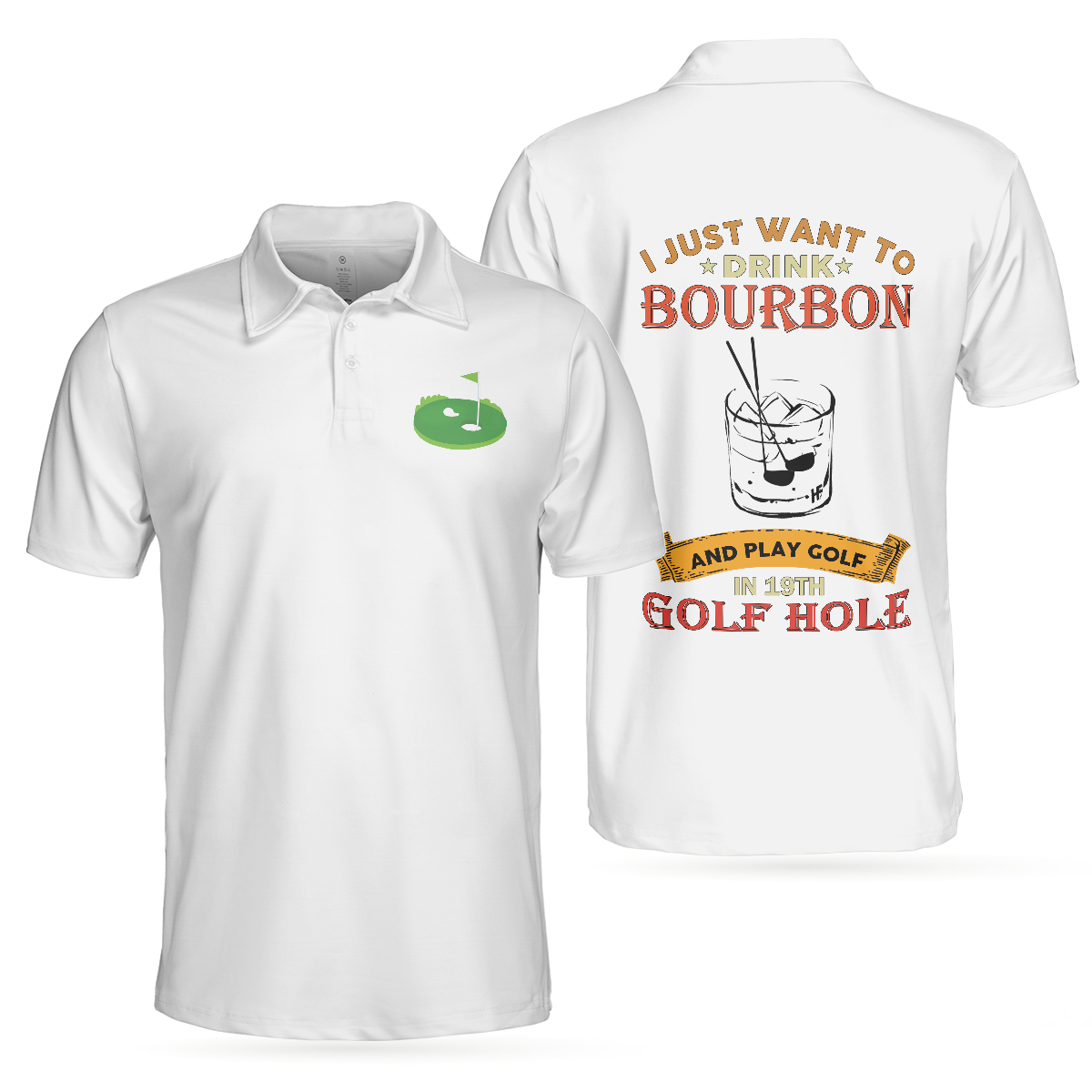 Drink Bourbon And Play Golf In 19th Golf Hole Polo Shirt For Men, Golf Course And Bourbon Whiskey Golf Polo Shirt