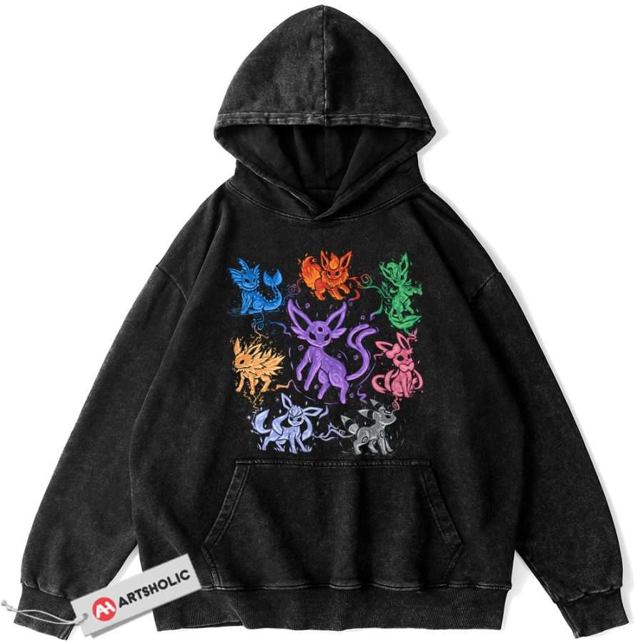 Alternative view of Eevee Evolution Hoodie, Pokemon Hoodie, Anime Hoodie, Vintage Hoodie