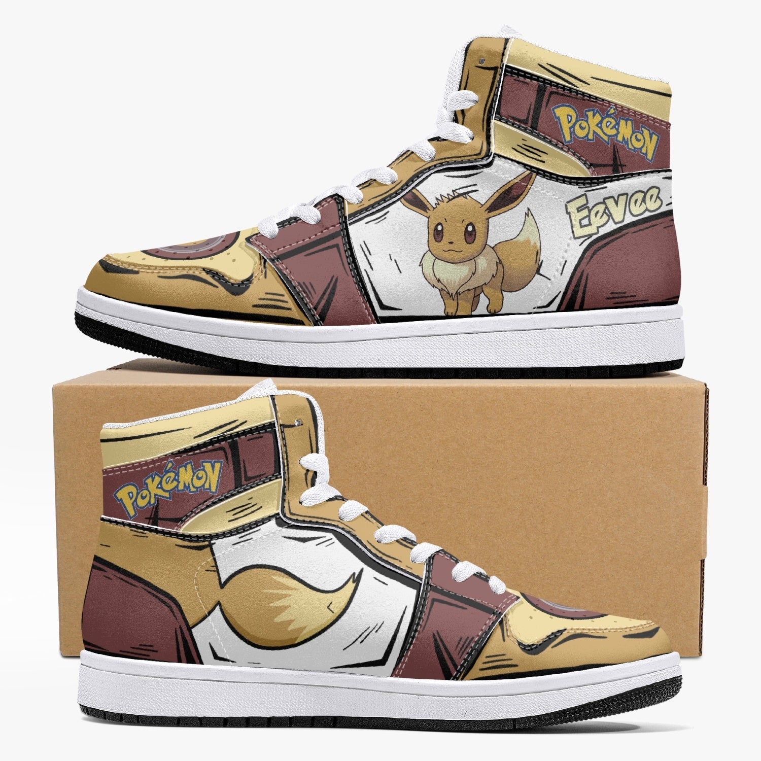 Alternative view of Eevee Pokemon Custom Sneaker Mid 1 Basketball Shoes - Otaku Hall