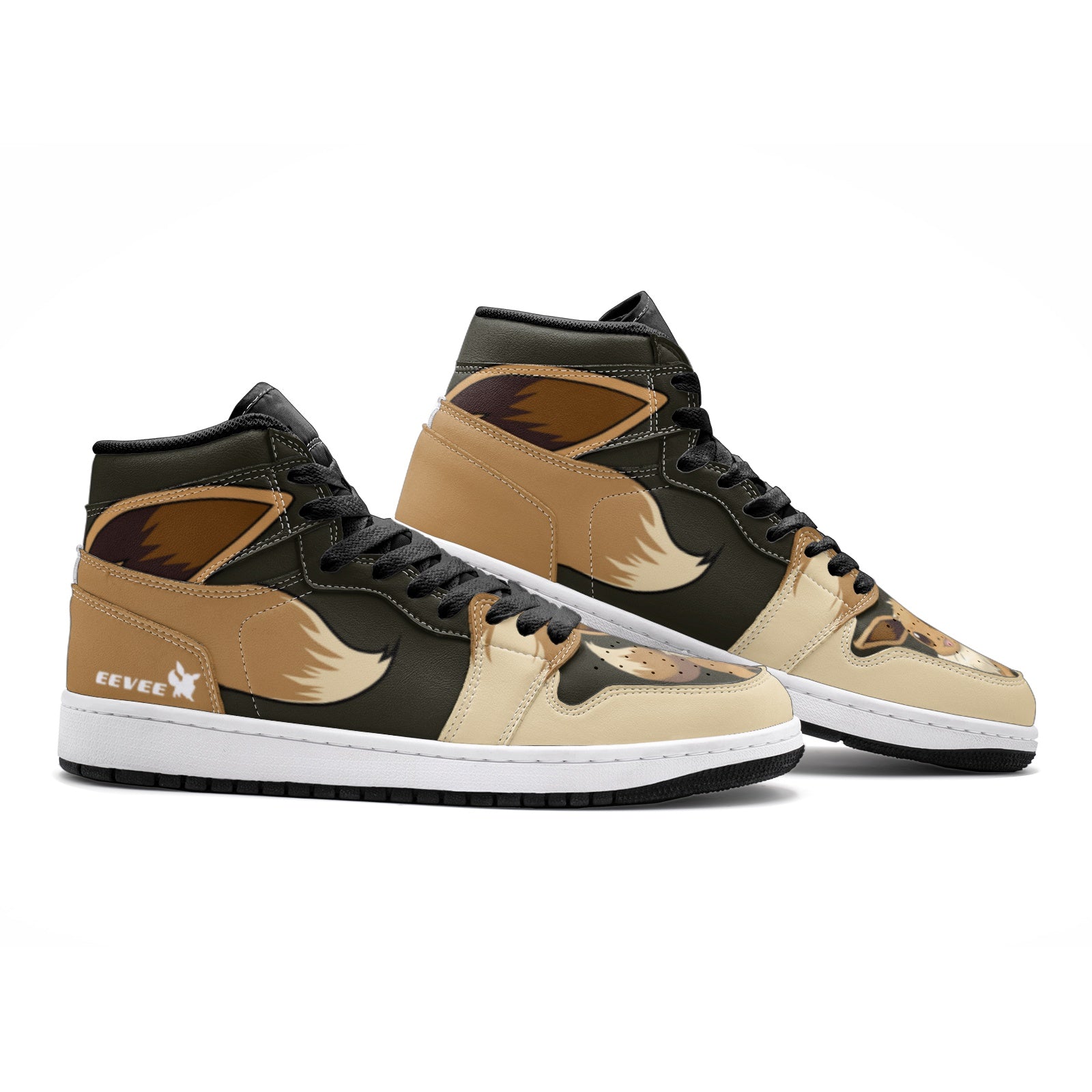 Alternative view of Eevee Pokemon V2 Custom Sneaker Mid 1 Basketball Shoes - Otaku Hall