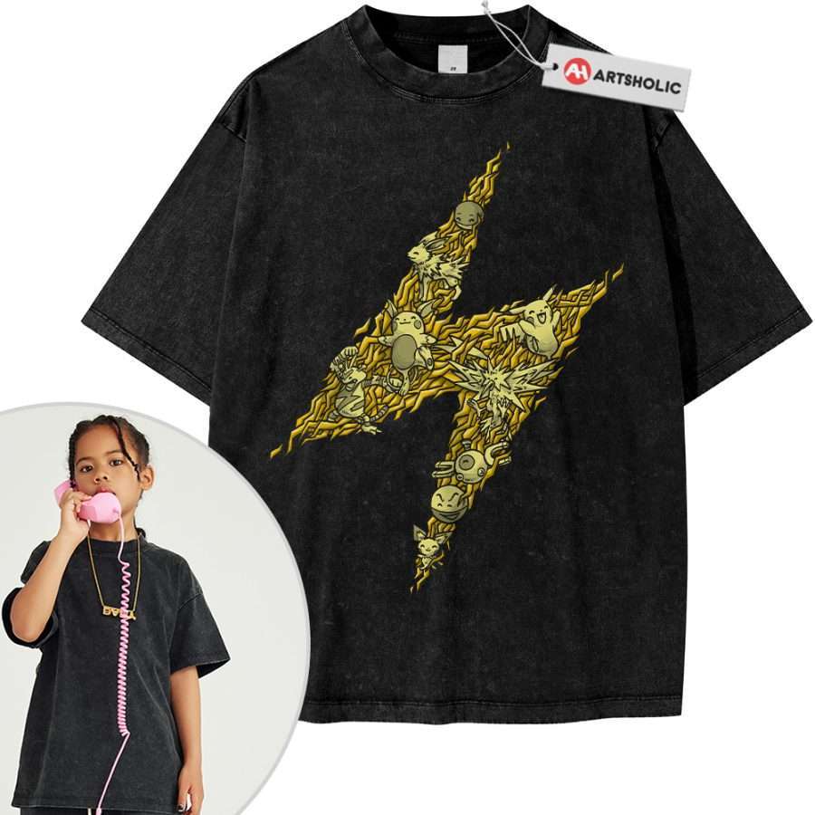 Alternative view of Electric-Type Pokemon Shirt For Kids, Anime Shirt For Kids, Vintage Tee For Kids