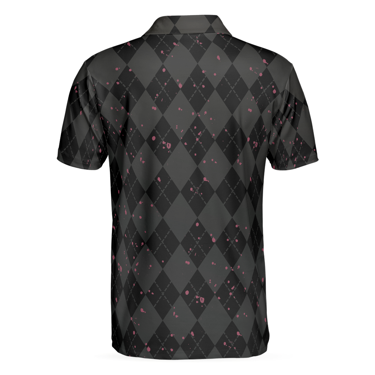 Alternative view of Elegant Argyle Pattern And Skull Golf Lover Polo Shirt, Black Skull Golf Shirt For Men