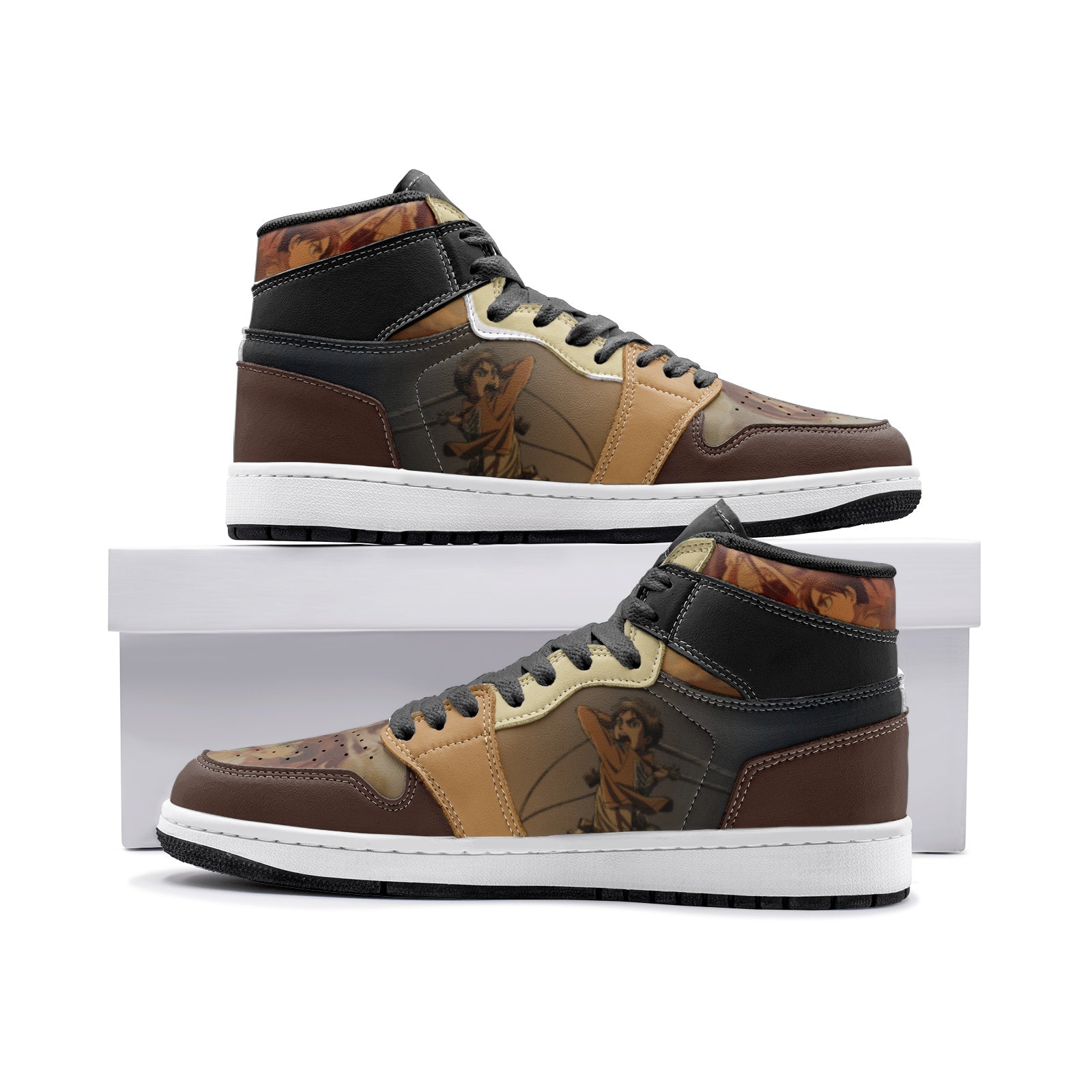 Eren Yeager Attack on Titan Custom Sneaker Mid 1 Basketball Shoes - Otaku Hall