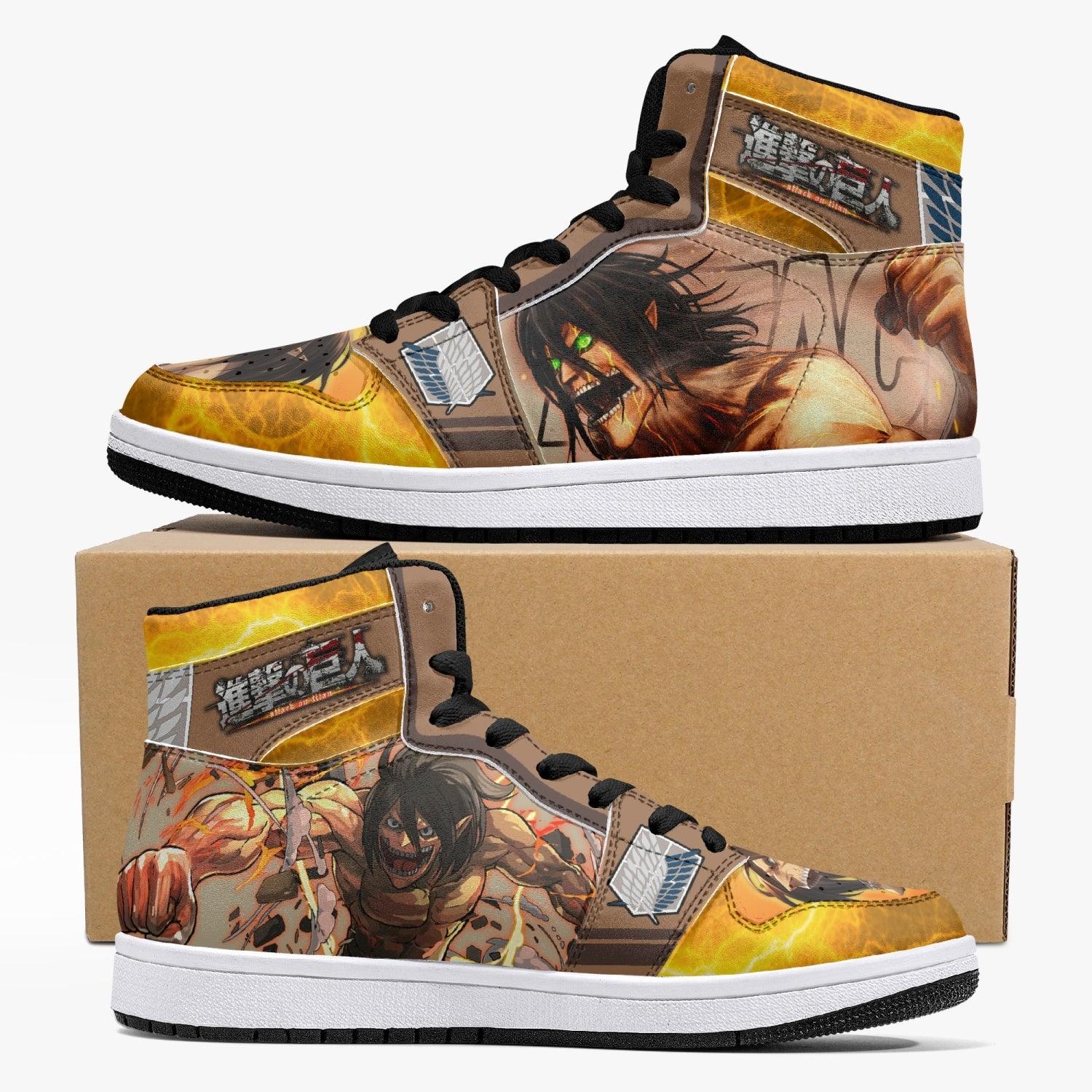 Eren Yeager Attack Titan Attack on Titan Custom Sneaker Mid 1 Basketball Shoes - Otaku Hall