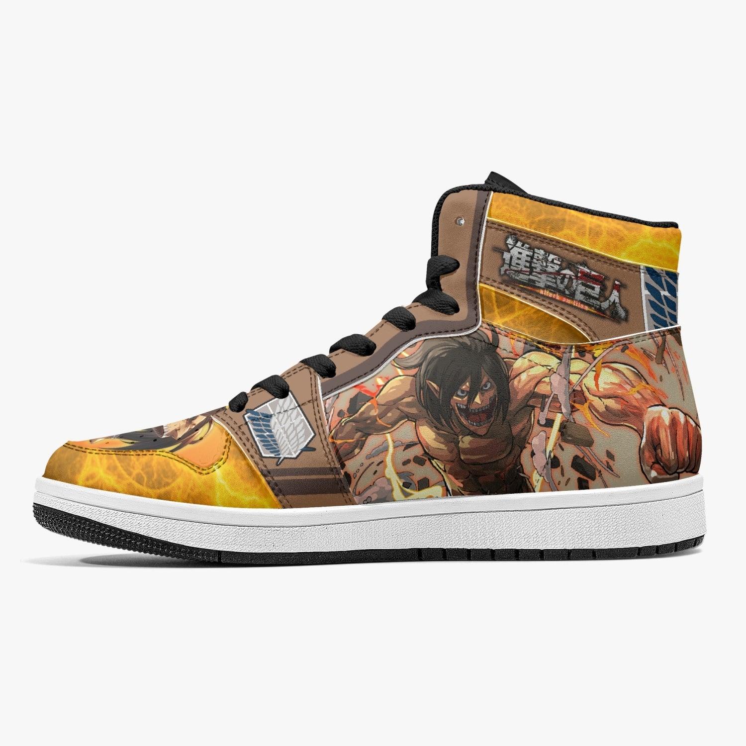 Alternative view of Eren Yeager Attack Titan Attack on Titan Custom Sneaker Mid 1 Basketball Shoes - Otaku Hall