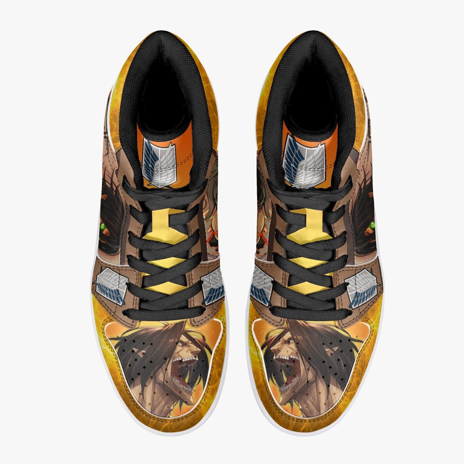 Alternative view of Eren Yeager Attack Titan Shingeki no Kyojin Custom Sneaker Mid 1 Basketball Shoes - Otaku Hall