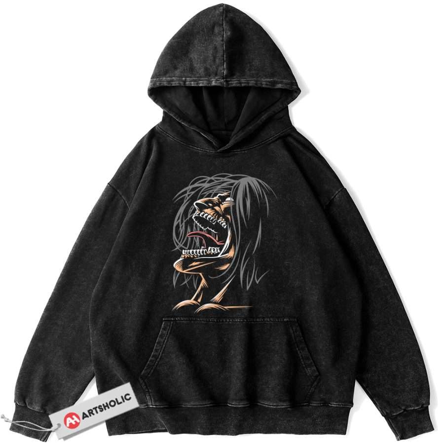 Alternative view of Eren Yeager Hoodie, Attack On Titan Hoodie, AOT Hoodie, Anime Hoodie, Vintage Hoodie