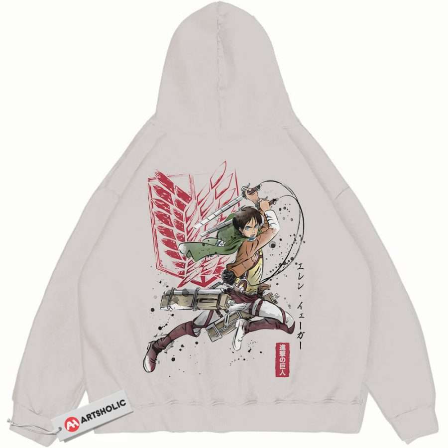 Alternative view of Eren Yeager Hoodie, Attack on Titan Hoodie, AOT Hoodie, Anime Hoodie, Vintage Hoodie