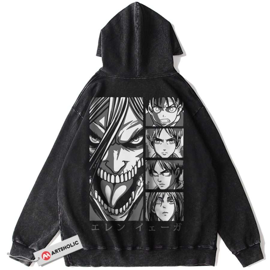 Alternative view of Eren Yeager Hoodie, Attack On Titan Hoodie, AOT Hoodie, Anime Hoodie, Vintage Hoodie