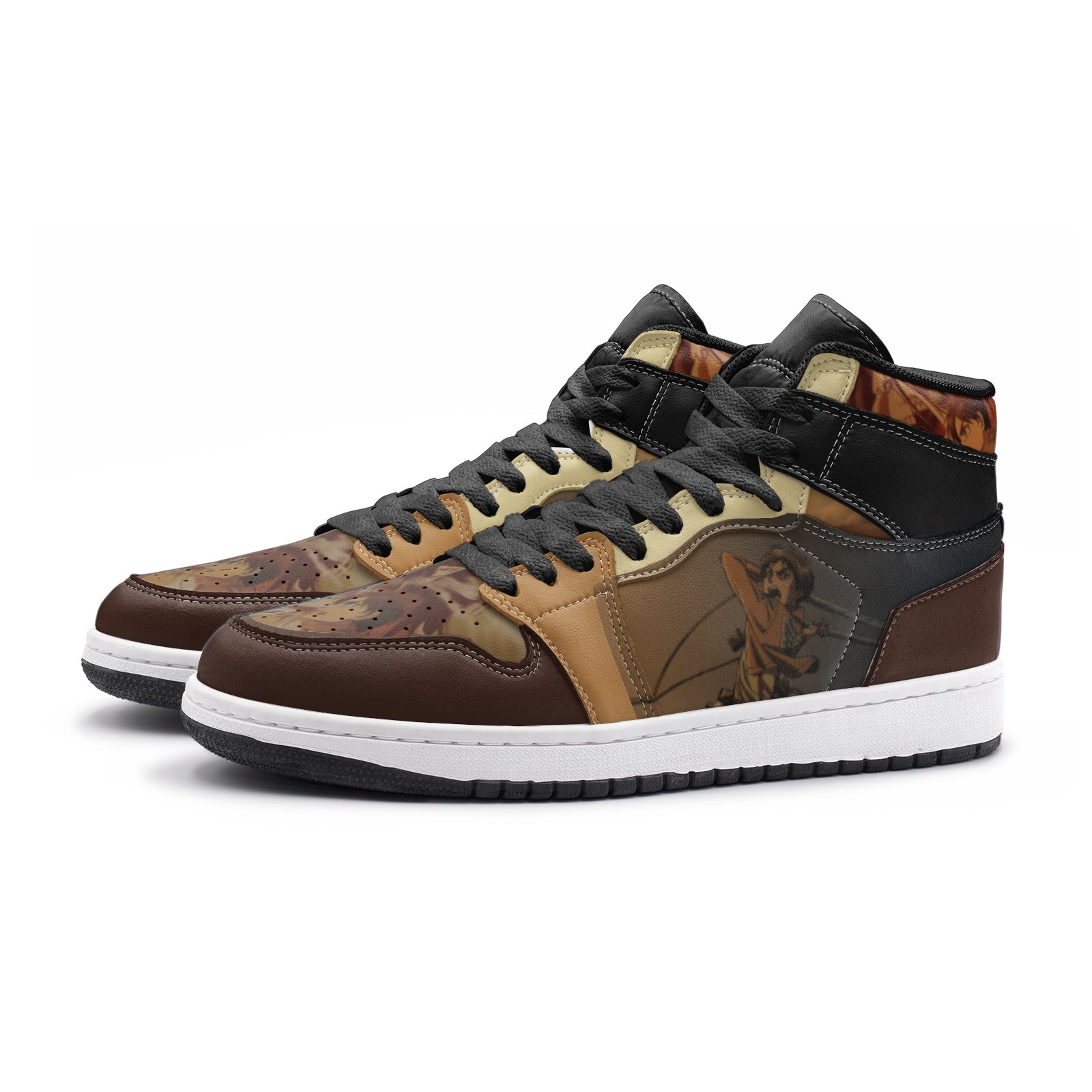 Alternative view of Eren Yeager Shingeki no Kyojin Custom Sneaker Mid 1 Basketball Shoes - Otaku Hall