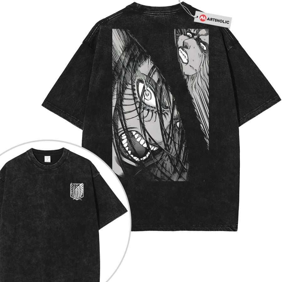Alternative view of Eren Yeager Shirt, Attack On Titan Shirt, AOT Shirt, Anime Shirt, Vintage Tee 2-Sided