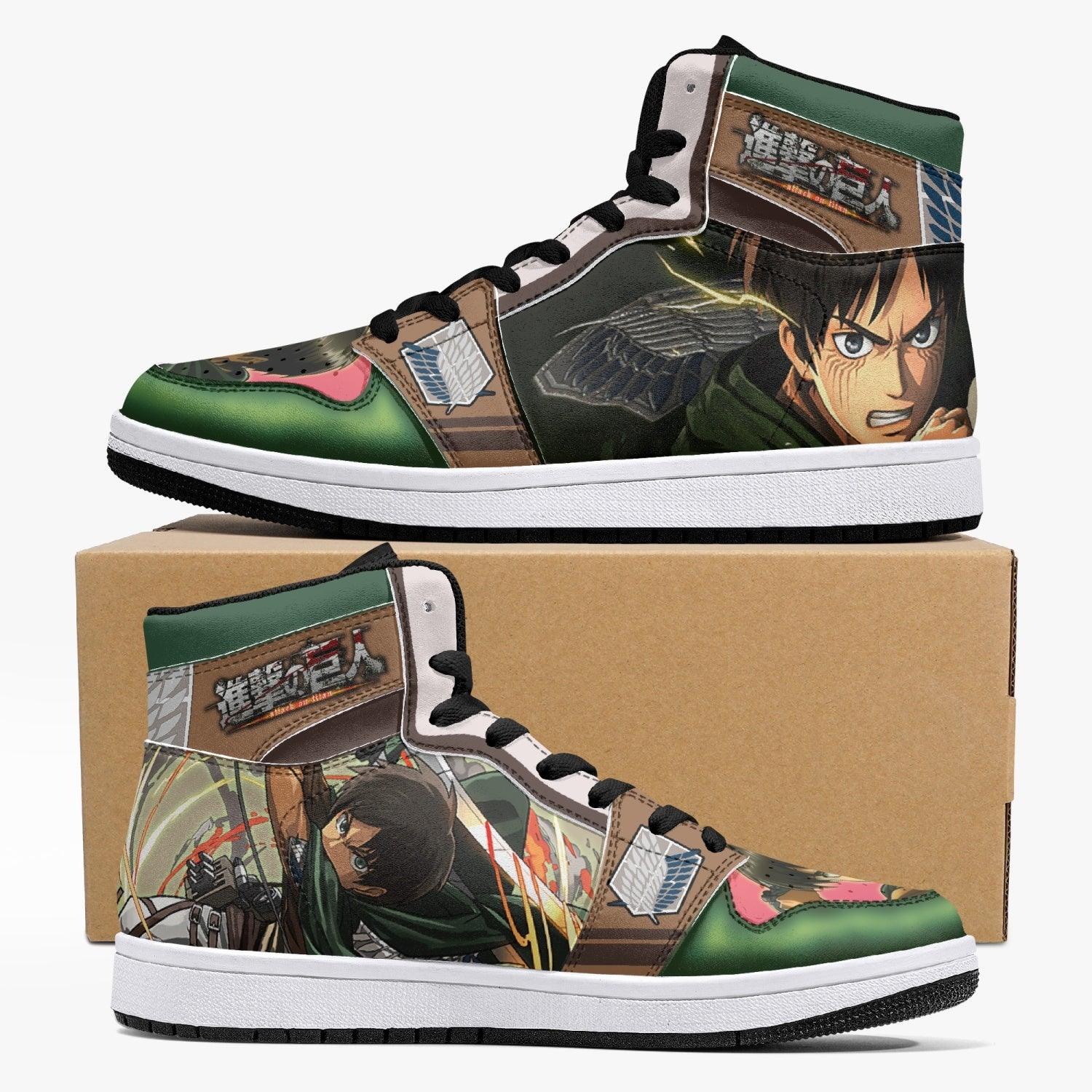 Eren Yeager Survey Corps Attack on Titan Custom Sneaker Mid 1 Basketball Shoes - Otaku Hall