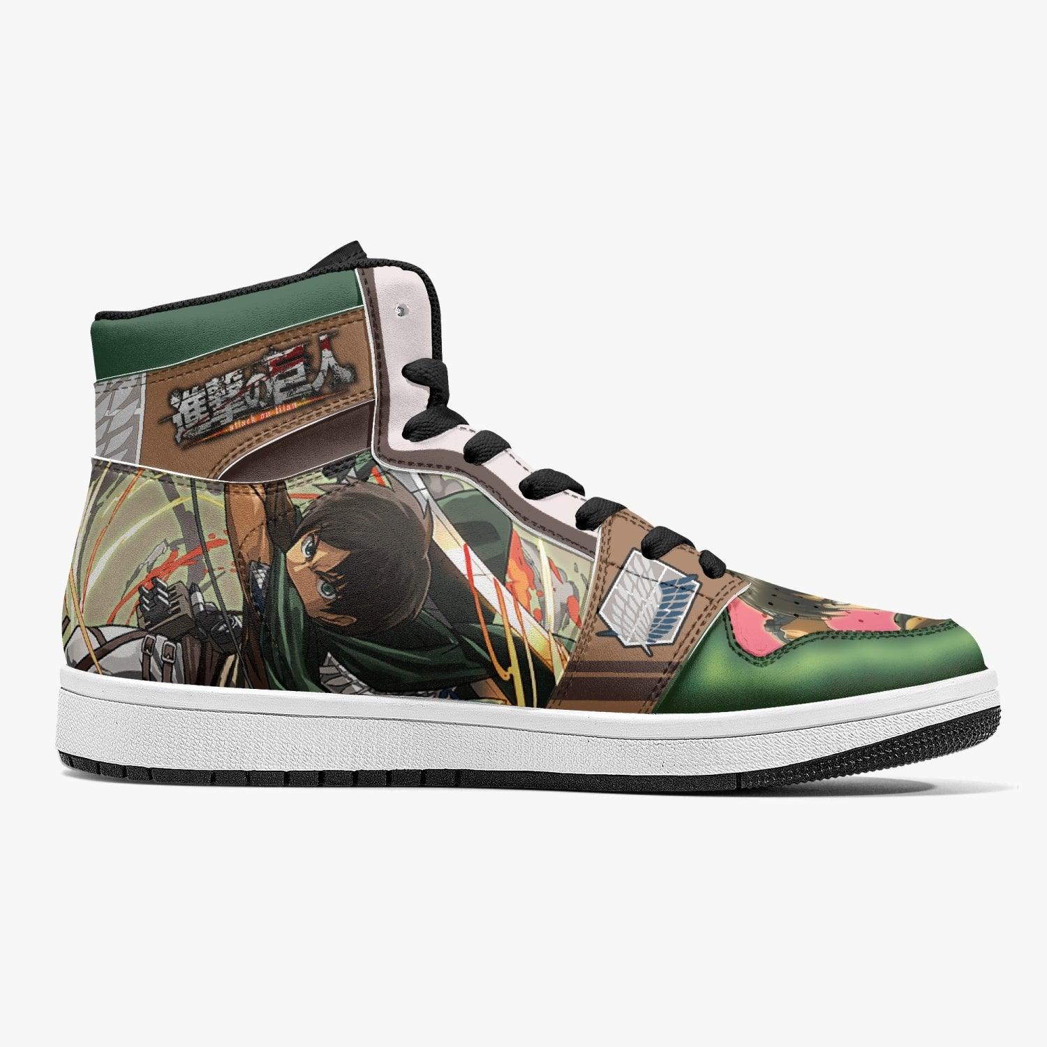 Alternative view of Eren Yeager Survey Corps Attack on Titan Custom Sneaker Mid 1 Basketball Shoes - Otaku Hall