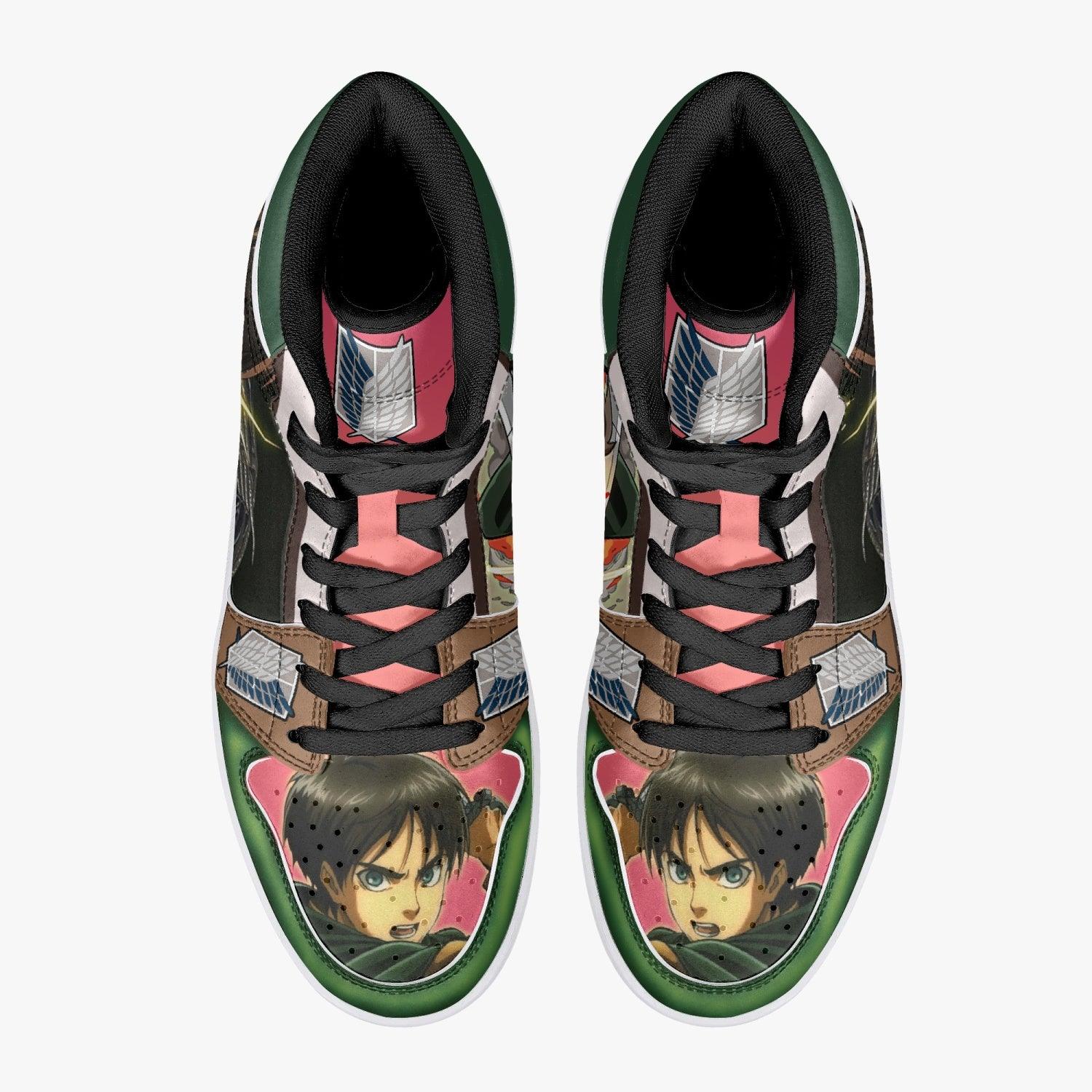 Alternative view of Eren Yeager Survey Corps Shingeki no Kyojin Custom Sneaker Mid 1 Basketball Shoes - Otaku Hall
