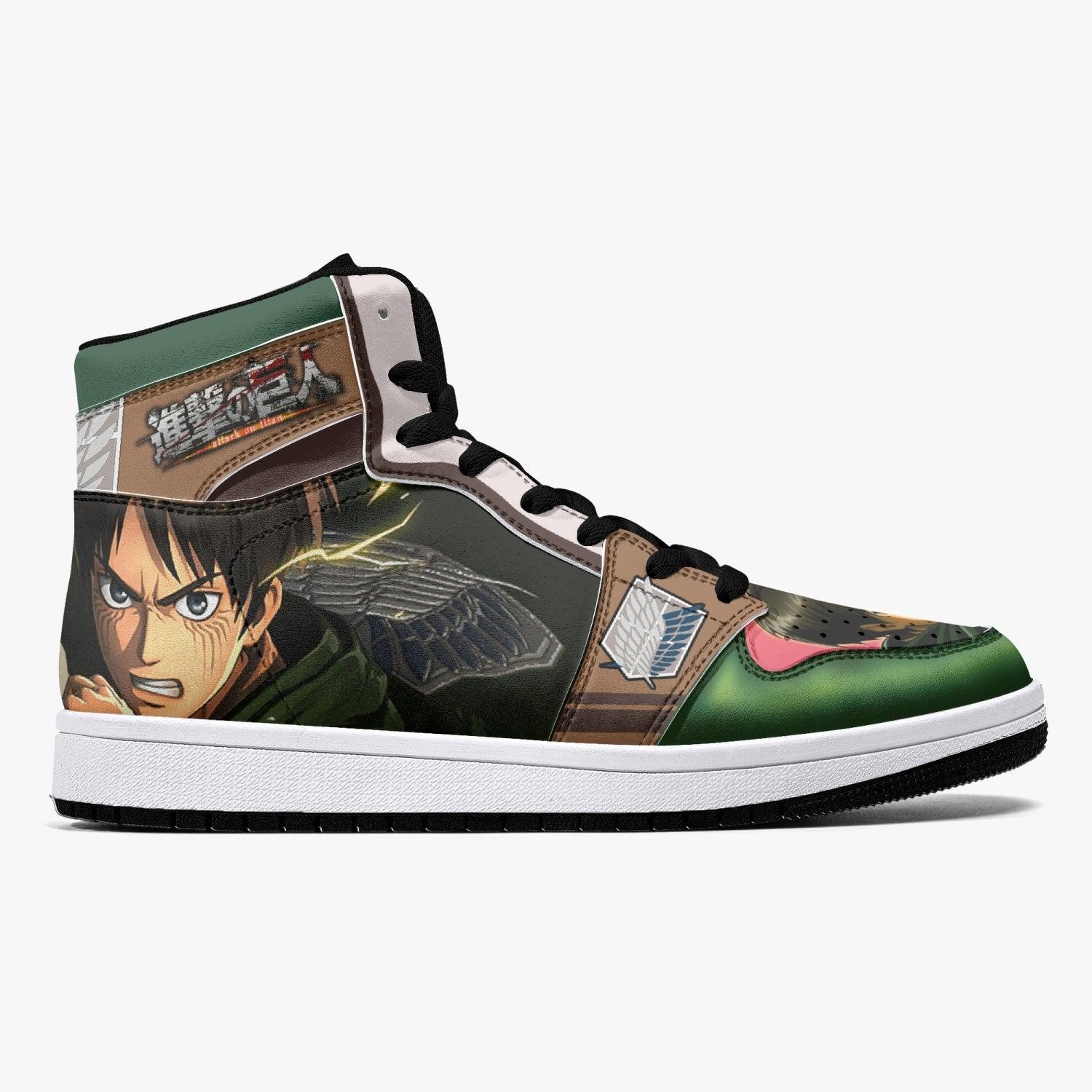 Eren Yeager Survey Corps Shingeki no Kyojin Custom Sneaker Mid 1 Basketball Shoes - Otaku Hall
