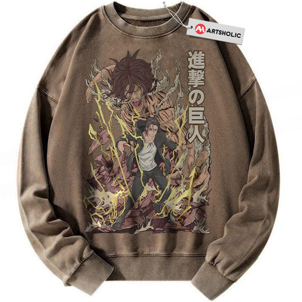 Alternative view of Eren Yeager Sweatshirt, Attack On Titan Sweatshirt, AOT Sweatshirt, Anime Sweatshirt, Vintage Sweatshirt