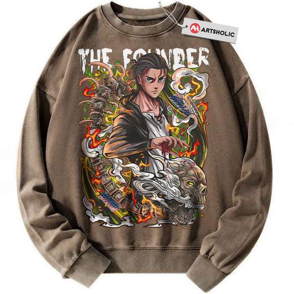 Alternative view of Eren Yeager Sweatshirt, Attack On Titan Sweatshirt, AOT Sweatshirt, Anime Sweatshirt, Vintage Sweatshirt