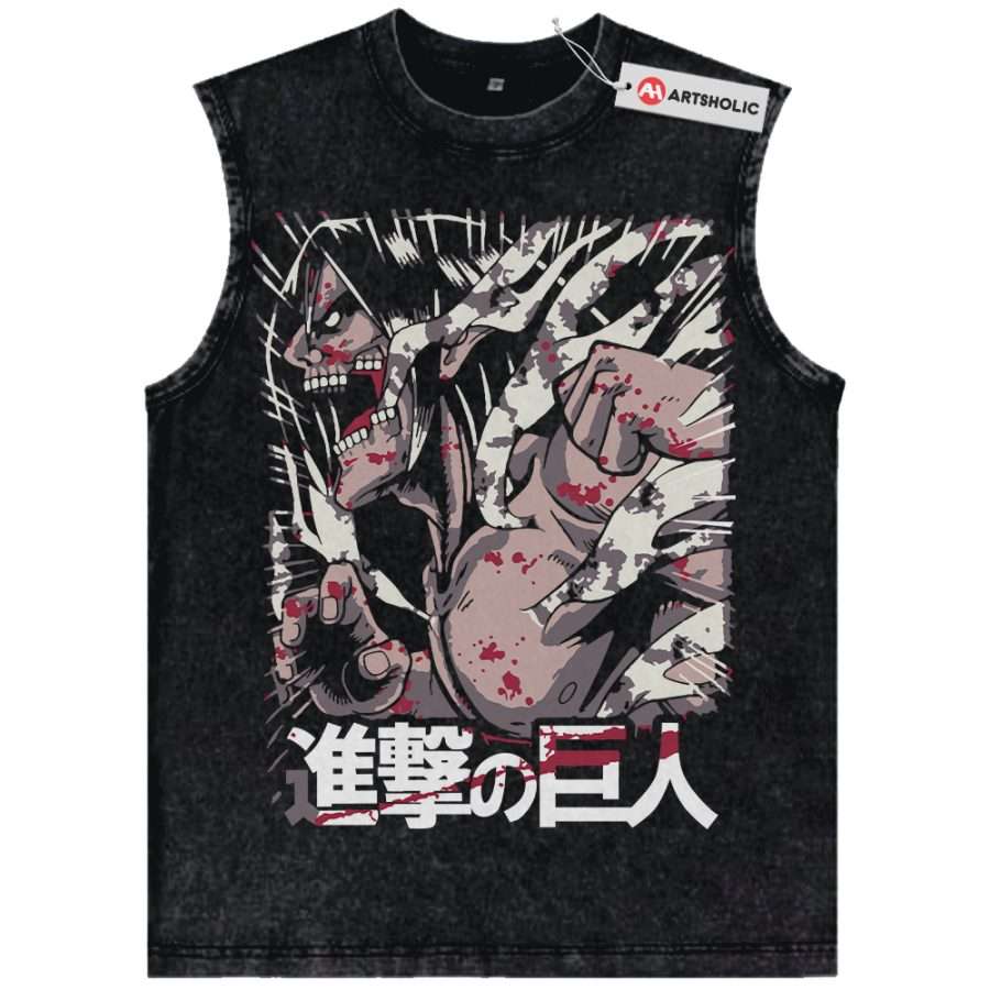Alternative view of Eren Yeager Tank Top, Attack On Titan Tank Top, AOT Tank Top, Anime Tank Top, Vintage Tank Top
