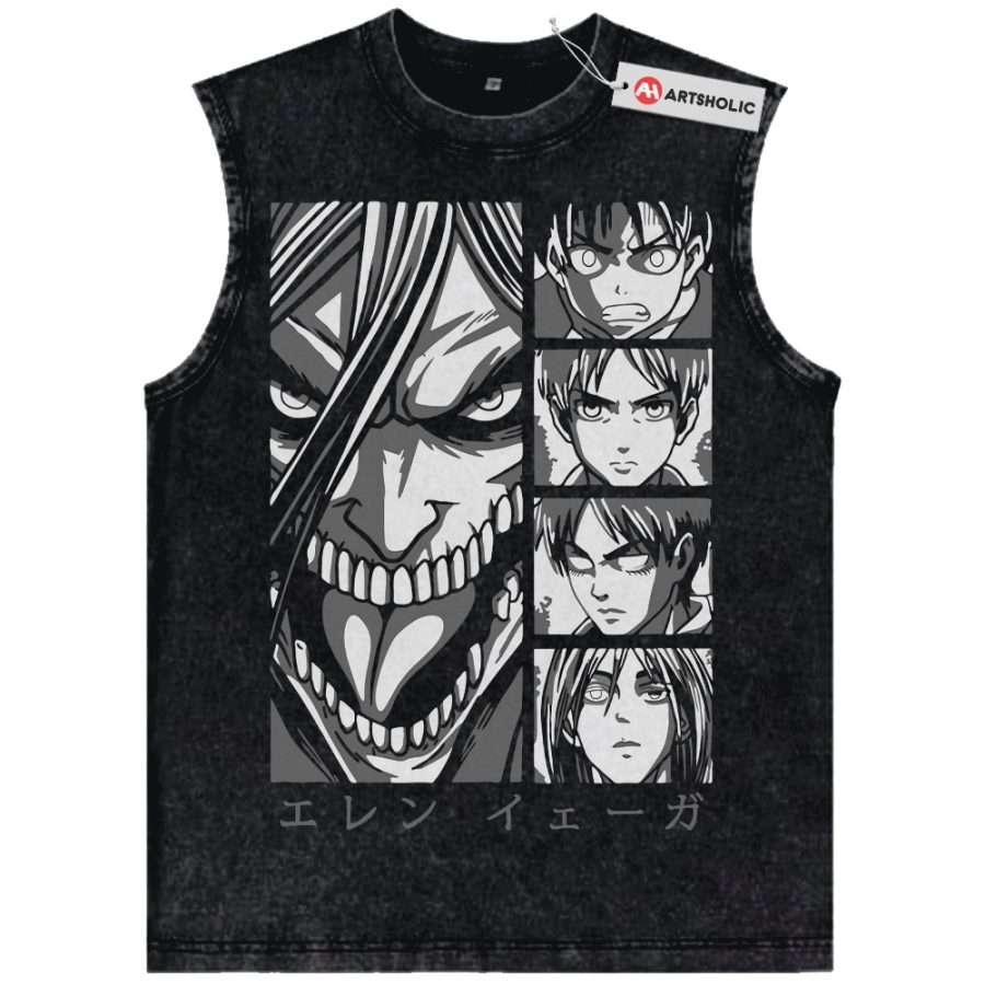 Alternative view of Eren Yeager Tank Top, Attack On Titan Tank Top, AOT Tank Top, Anime Tank Top, Vintage Tank Top
