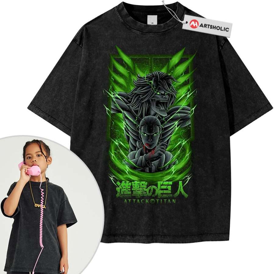 Alternative view of Eren Yeager Tee For Kids, Attack On Titan Tee For Kids, AOT Tee For Kids, Anime Tee For Kids, Vintage T-Tee For Kids