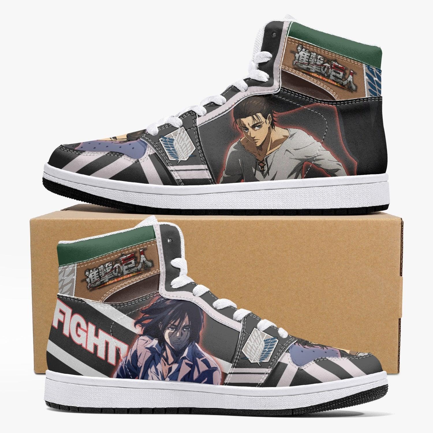 Eren Yeager Timeskip Attack on Titan Custom Sneaker Mid 1 Basketball Shoes - Otaku Hall