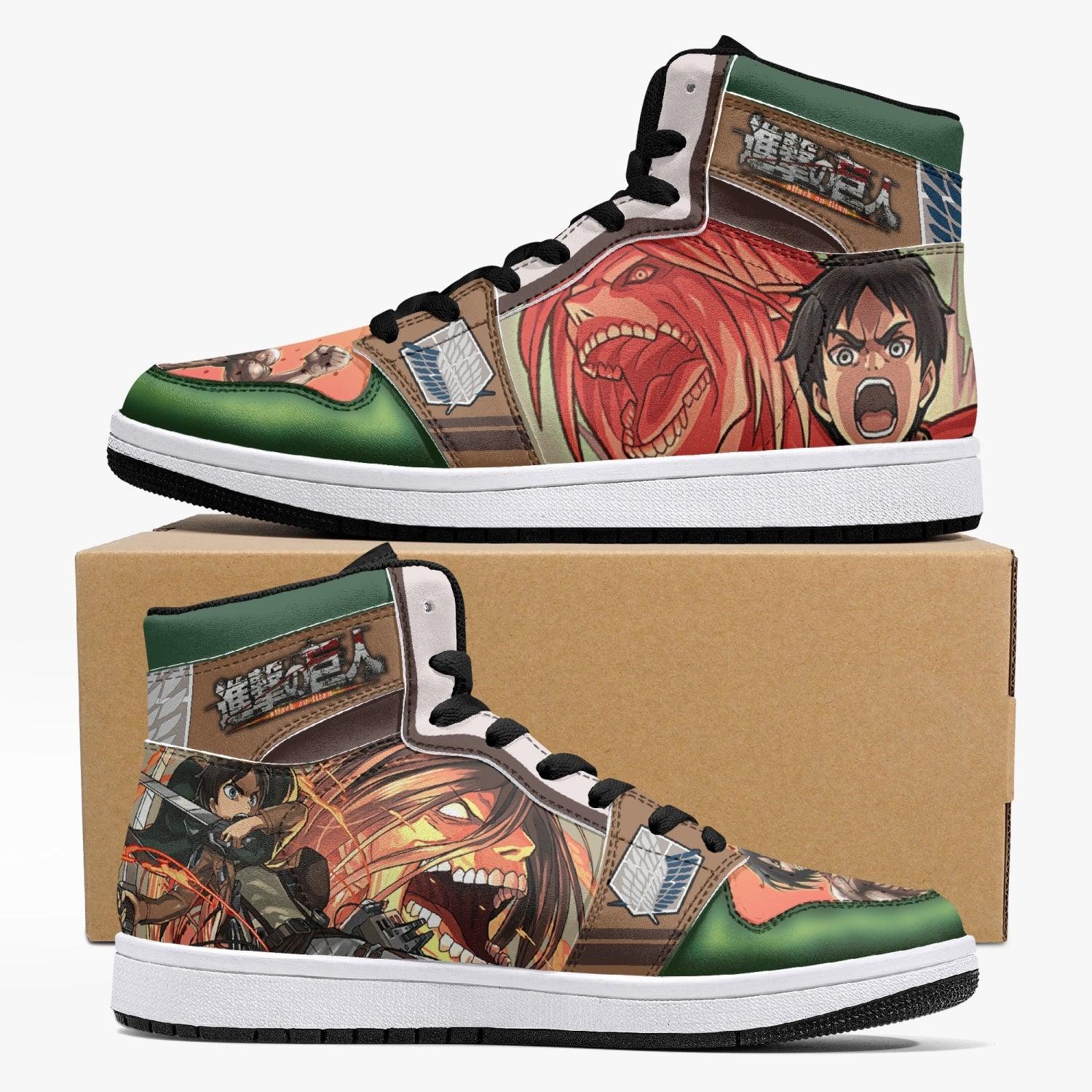 Eren Yeager Titan Transformation Attack on Titan Custom Sneaker Mid 1 Basketball Shoes - Otaku Hall