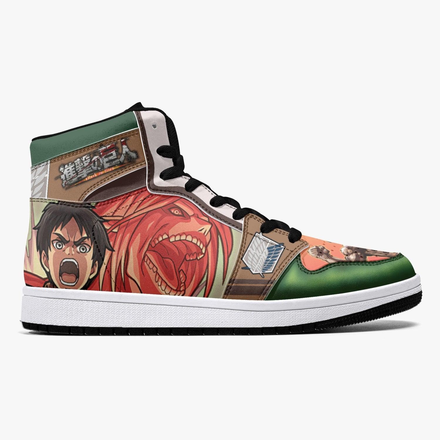 Alternative view of Eren Yeager Titan Transformation Attack on Titan Custom Sneaker Mid 1 Basketball Shoes - Otaku Hall
