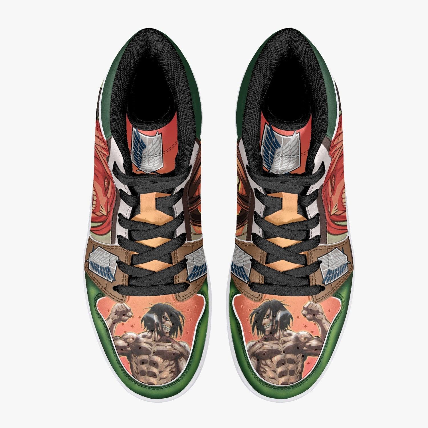 Alternative view of Eren Yeager Titan Transformation Shingeki no Kyojin Custom Sneaker Mid 1 Basketball Shoes - Otaku Hall