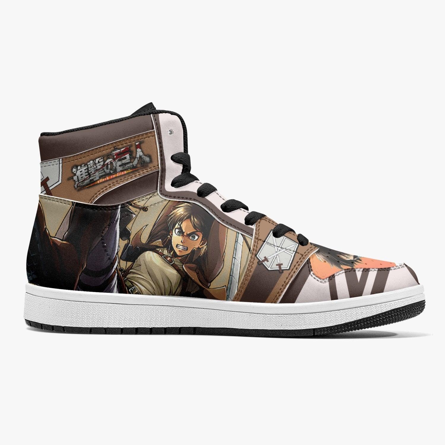 Alternative view of Eren Yeager Training Corps Attack on Titan Custom Sneaker Mid 1 Basketball Shoes - Otaku Hall