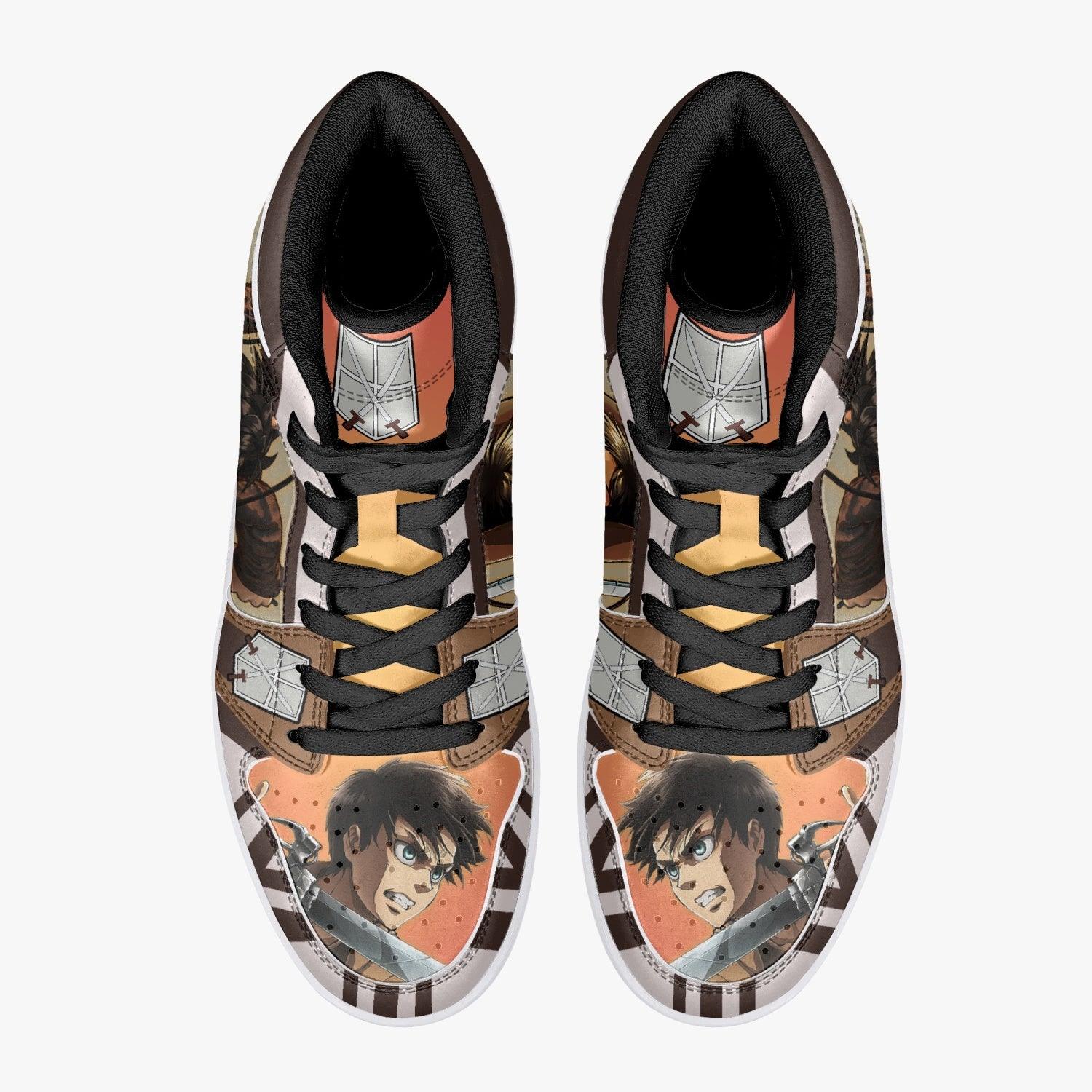 Alternative view of Eren Yeager Training Corps Shingeki no Kyojin Custom Sneaker Mid 1 Basketball Shoes - Otaku Hall