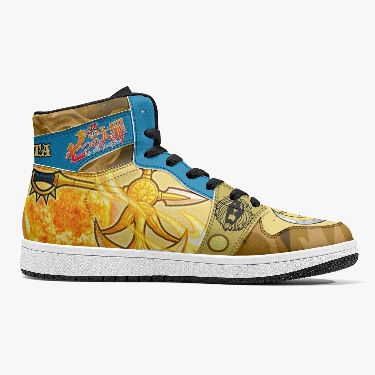 Alternative view of Escanor Rhitta Seven Deadly Sins Custom Sneaker Mid 1 Basketball Shoes - Otaku Hall