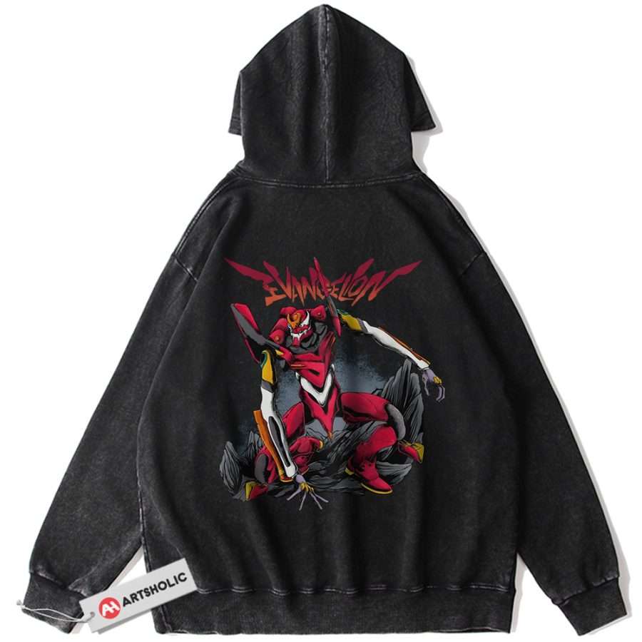 Alternative view of Eva-02 Hoodie, Neon Genesis Evangelion Hoodie, Anime Hoodie, Vintage Hoodie