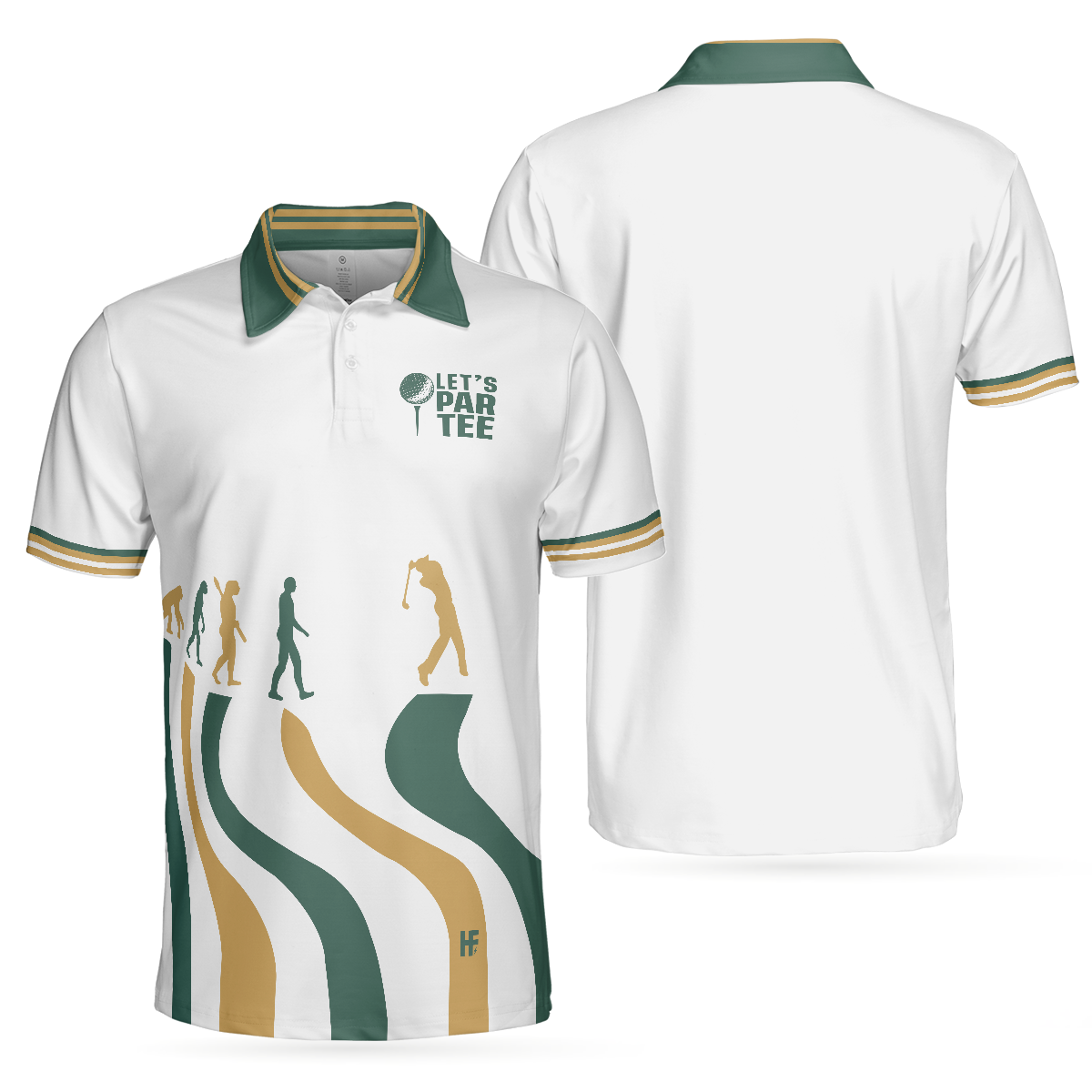 Evolution Of The Golf White Short Sleeve Polo Shirt, Let's Par Tee Polo Shirt, Best Golf Shirt For Men