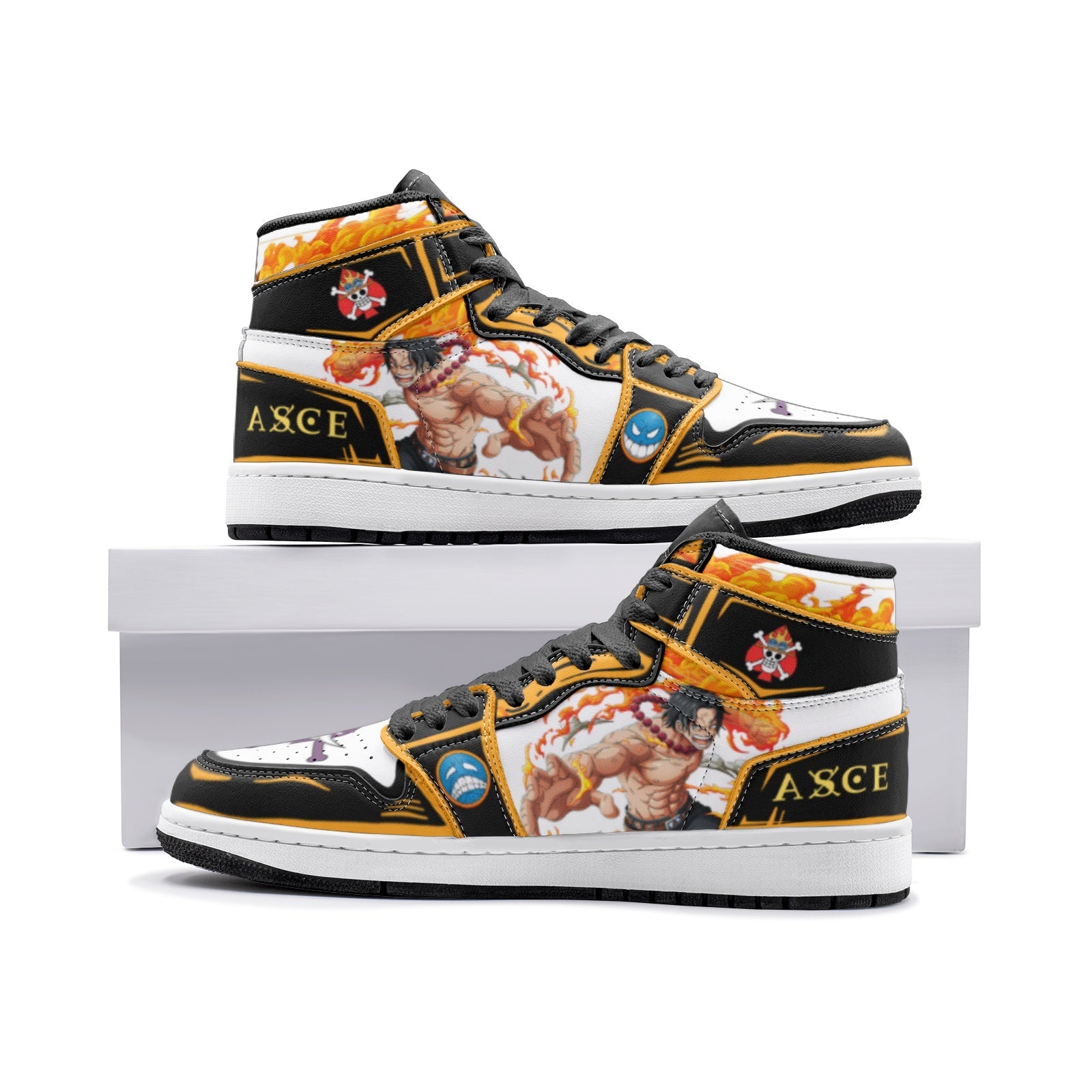 Fire Fist Ace One Piece Custom Sneaker Mid 1 Basketball Shoes - Otaku Hall