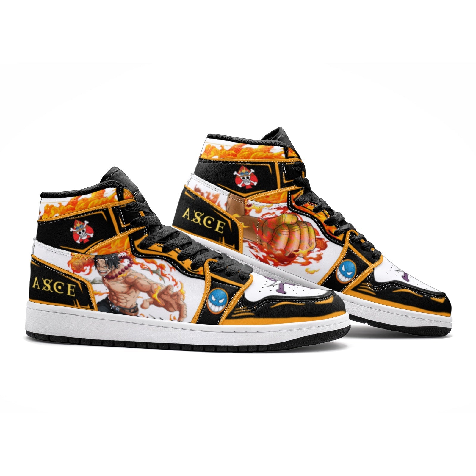 Alternative view of Fire Fist Ace One Piece Custom Sneaker Mid 1 Basketball Shoes - Otaku Hall