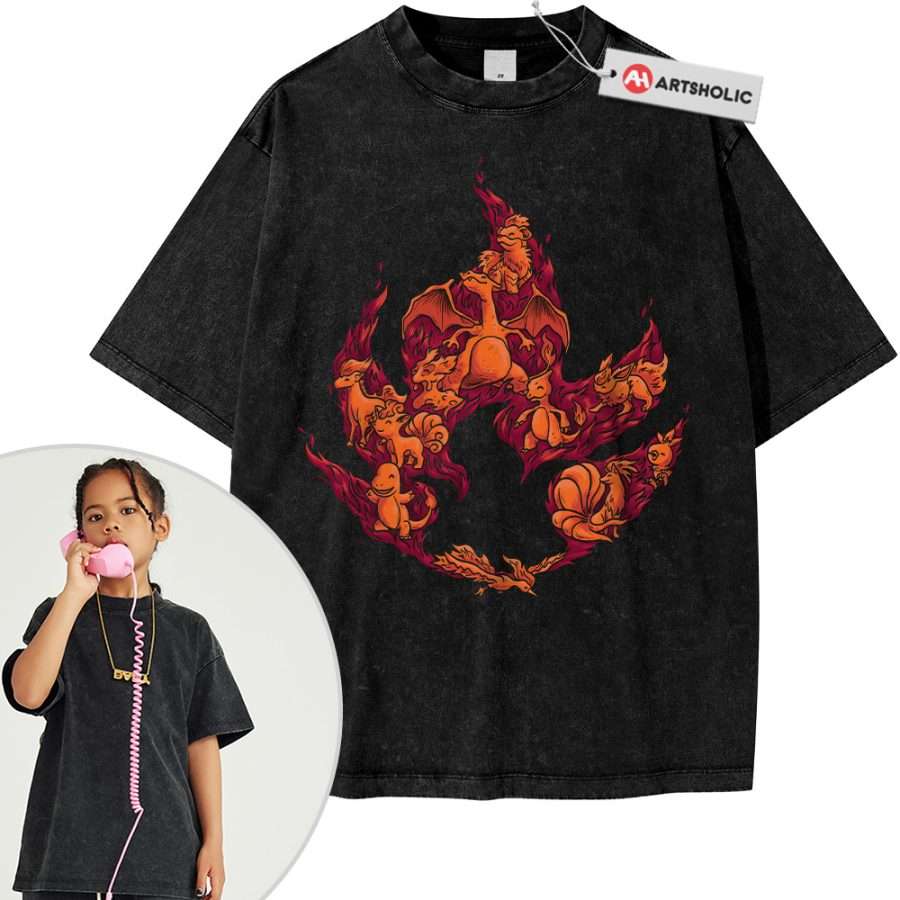 Alternative view of Fire-Type Pokemon Shirt For Kids, Anime Shirt For Kids, Vintage T-Shirt For Kids