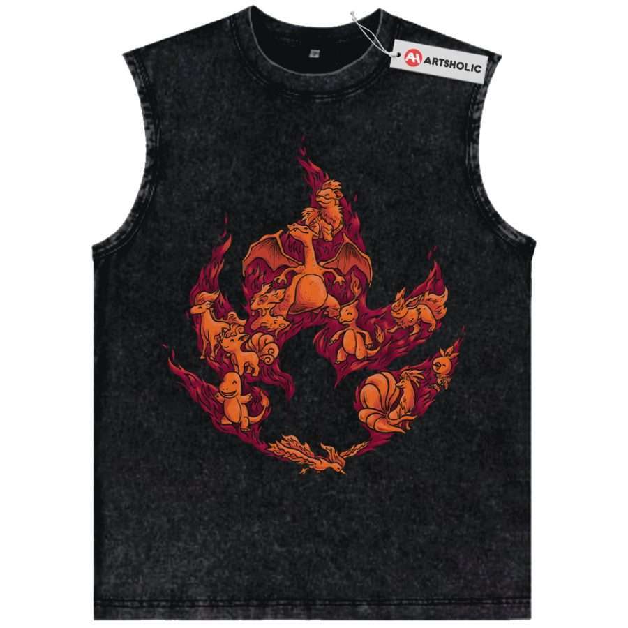 Alternative view of Fire-Type Pokemon Tank Top, Anime Tank Top, Vintage Tank Top