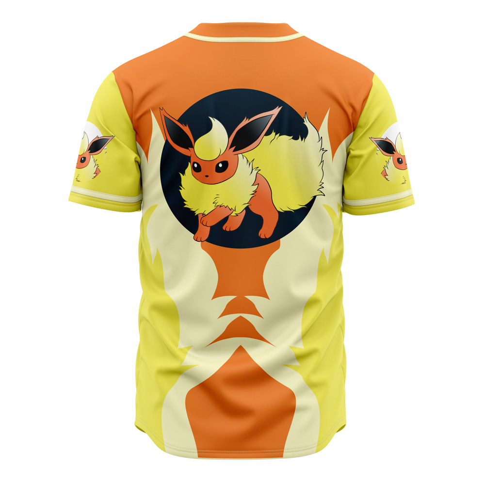 Alternative view of Flareon Eeveelution Pokemon Custom Baseball Jersey - Otaku Hall